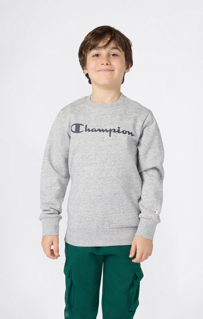 Boys' Fleece Crewneck Sweatshirt Script Logo Light Grey script