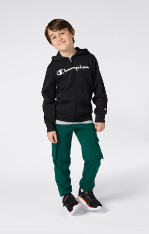Sweat Zippé À Capuche Garçon Avec Intérieur Gratté Avec Logo Script