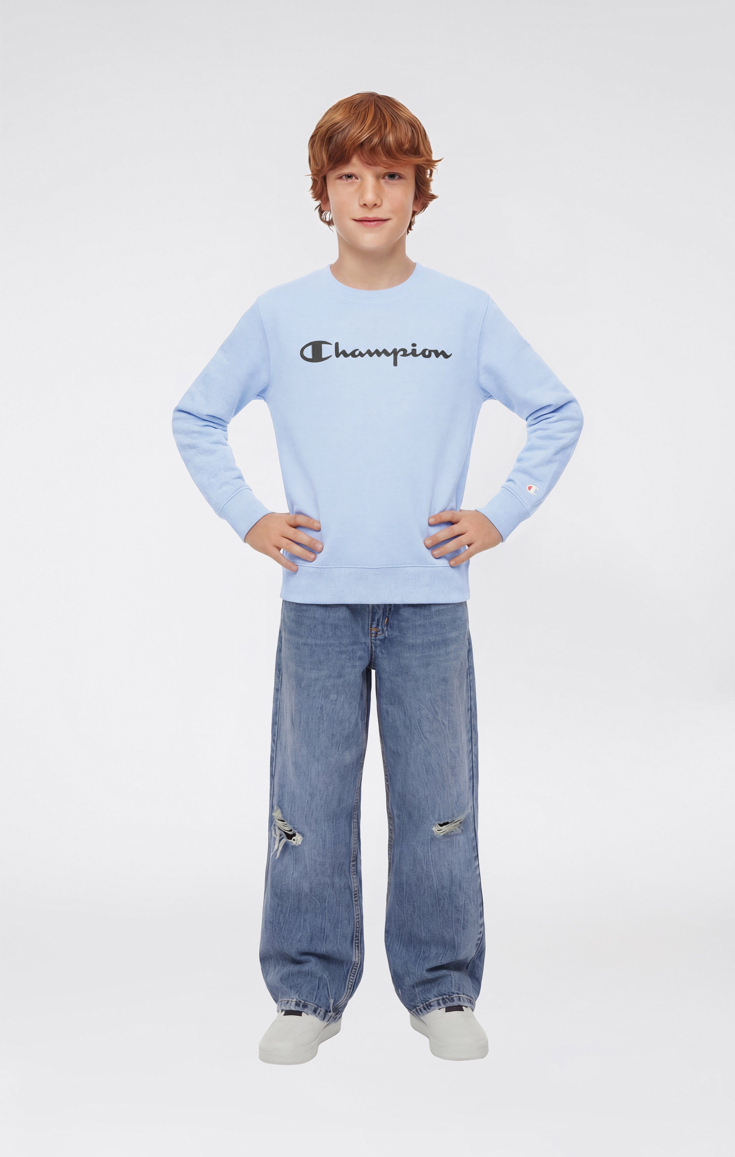 Boys’ Lightweight Crewneck Sweatshirt with Maxi Printed Logo