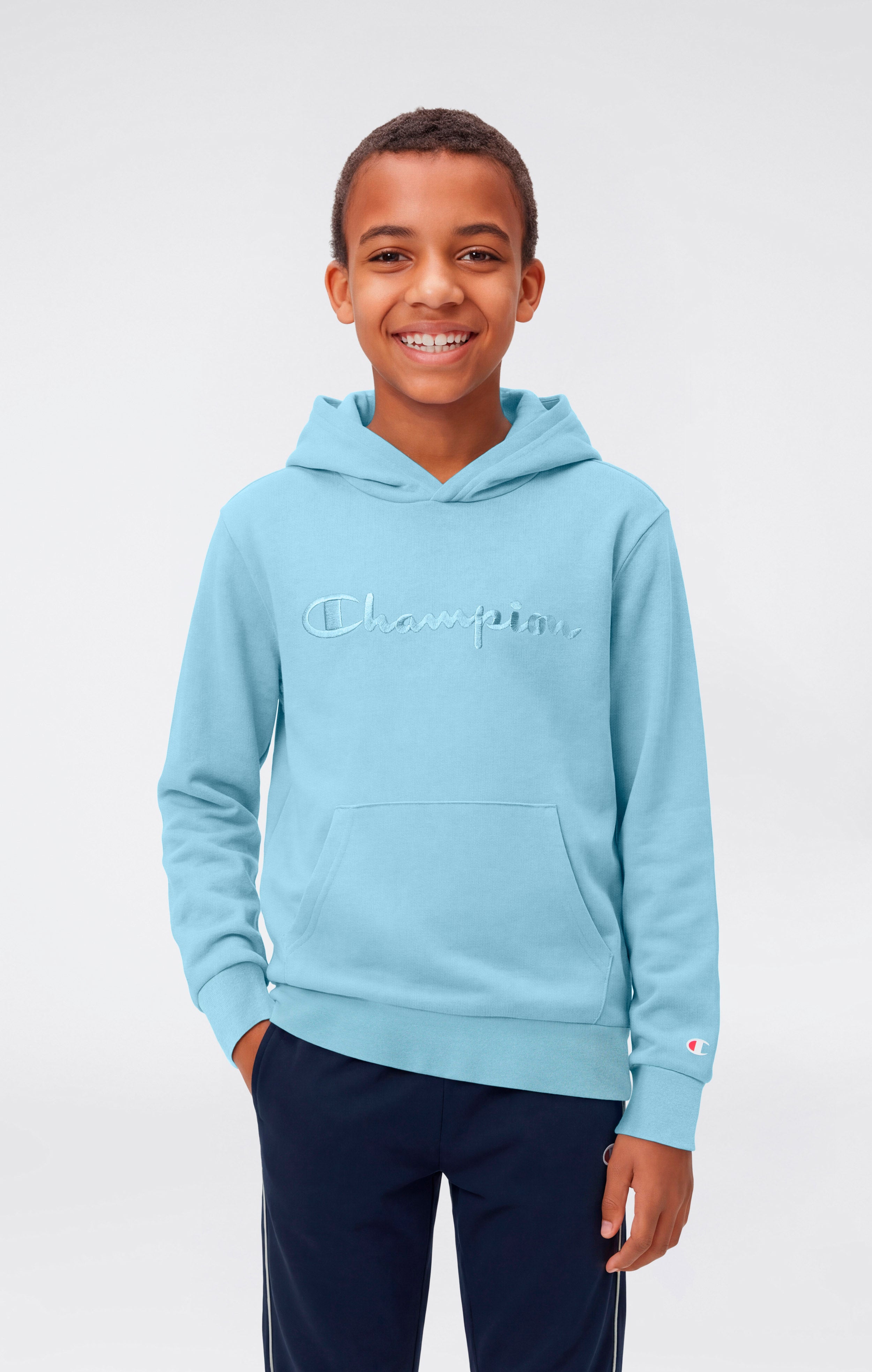 Boys’ Lightweight Hooded Sweatshirt with Tonal Embroidered Maxi Logo Icons