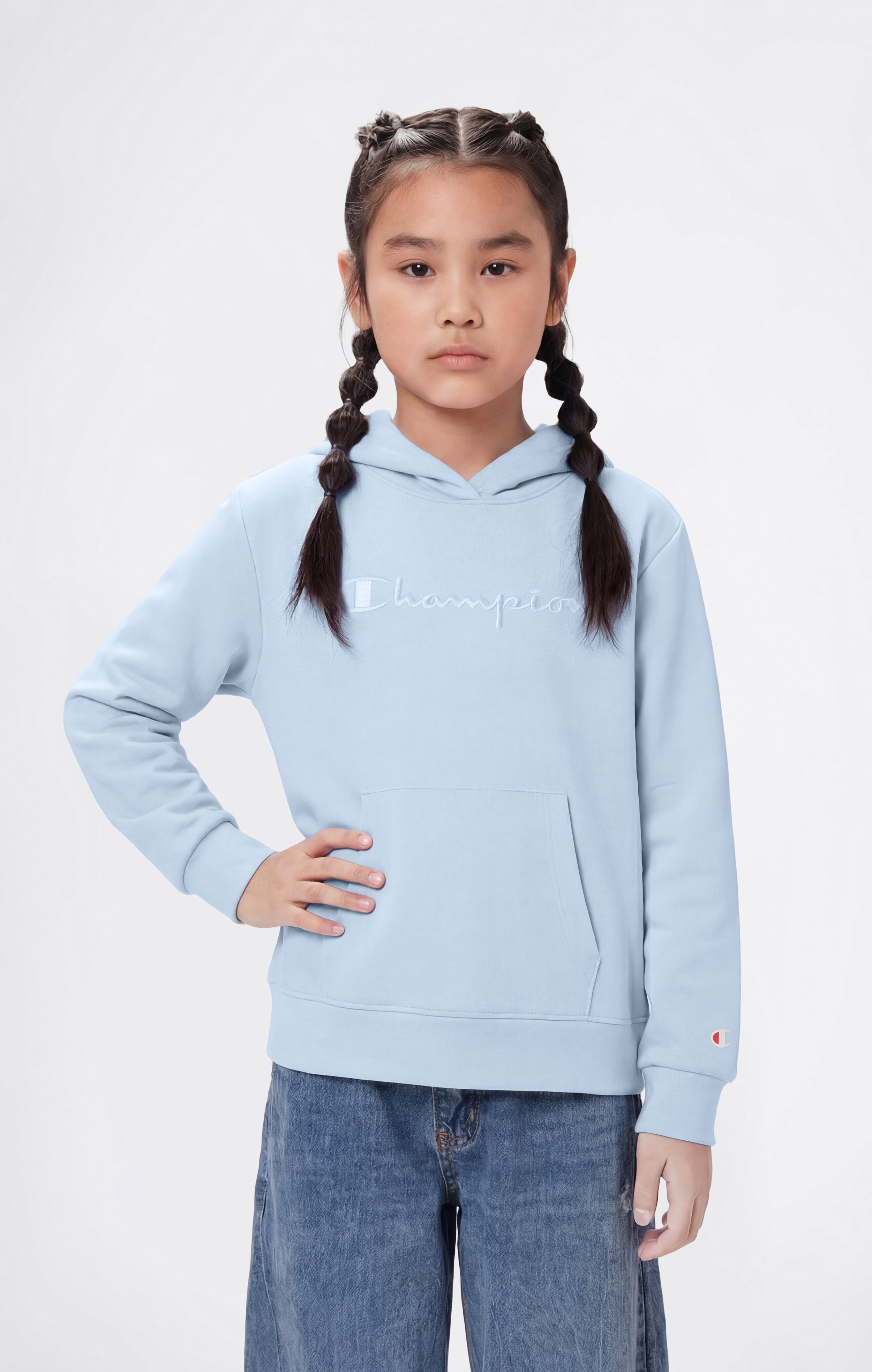 Girls’ Lightweight Hooded Sweatshirt with Tonal Embroidered Maxi Logo Icons