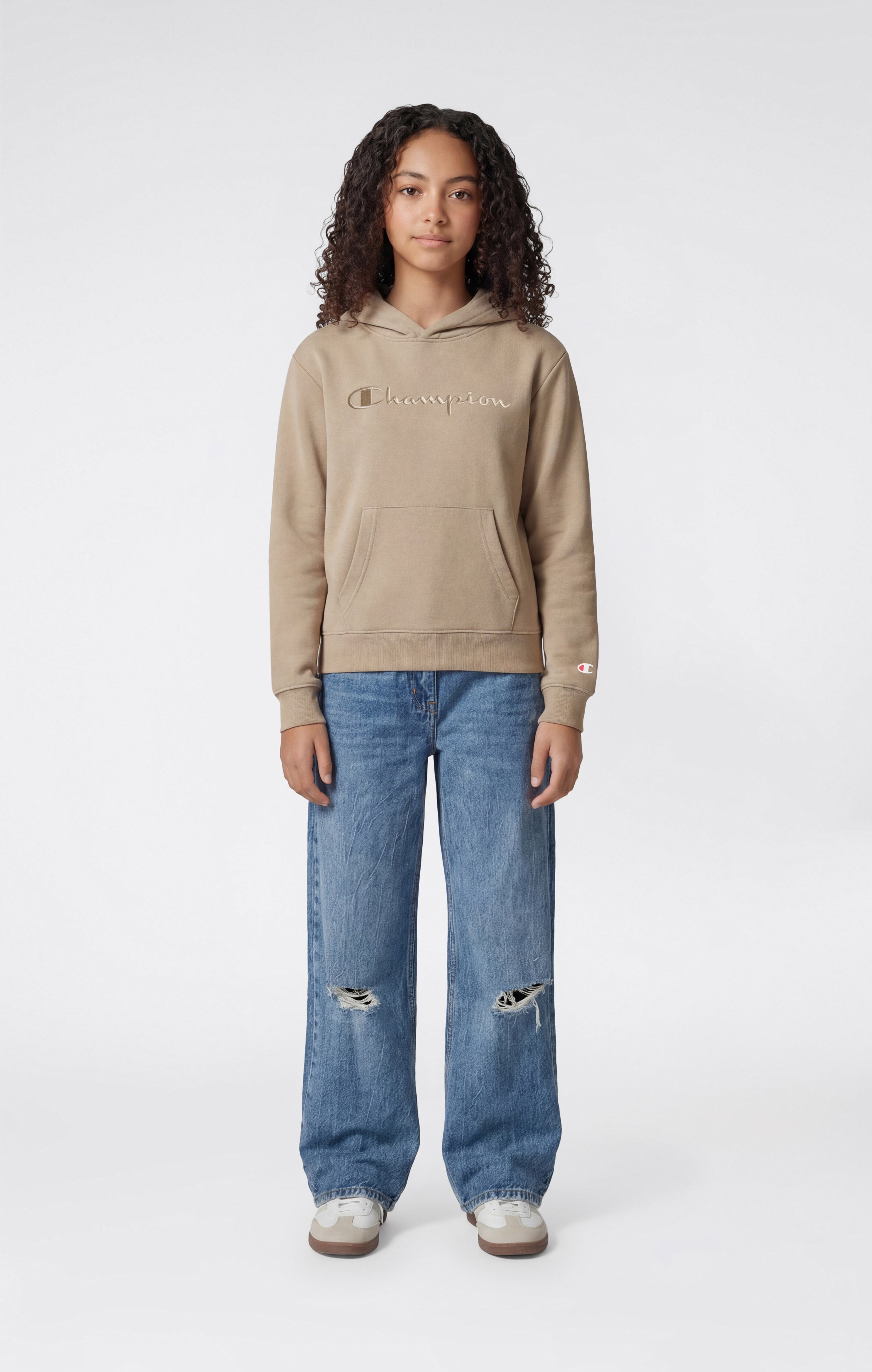 Girls’ Lightweight Hooded Sweatshirt with Tonal Embroidered Maxi Logo Icons