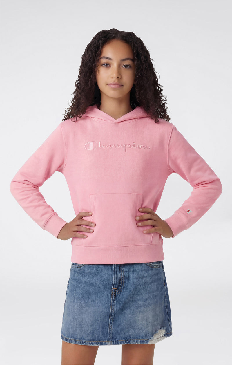 Girls’ Lightweight Hooded Sweatshirt with Tonal Embroidered Maxi Logo Icons