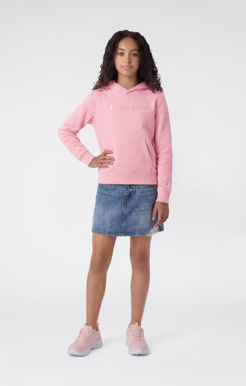 Girls’ Lightweight Hooded Sweatshirt with Tonal Embroidered Maxi Logo Icons