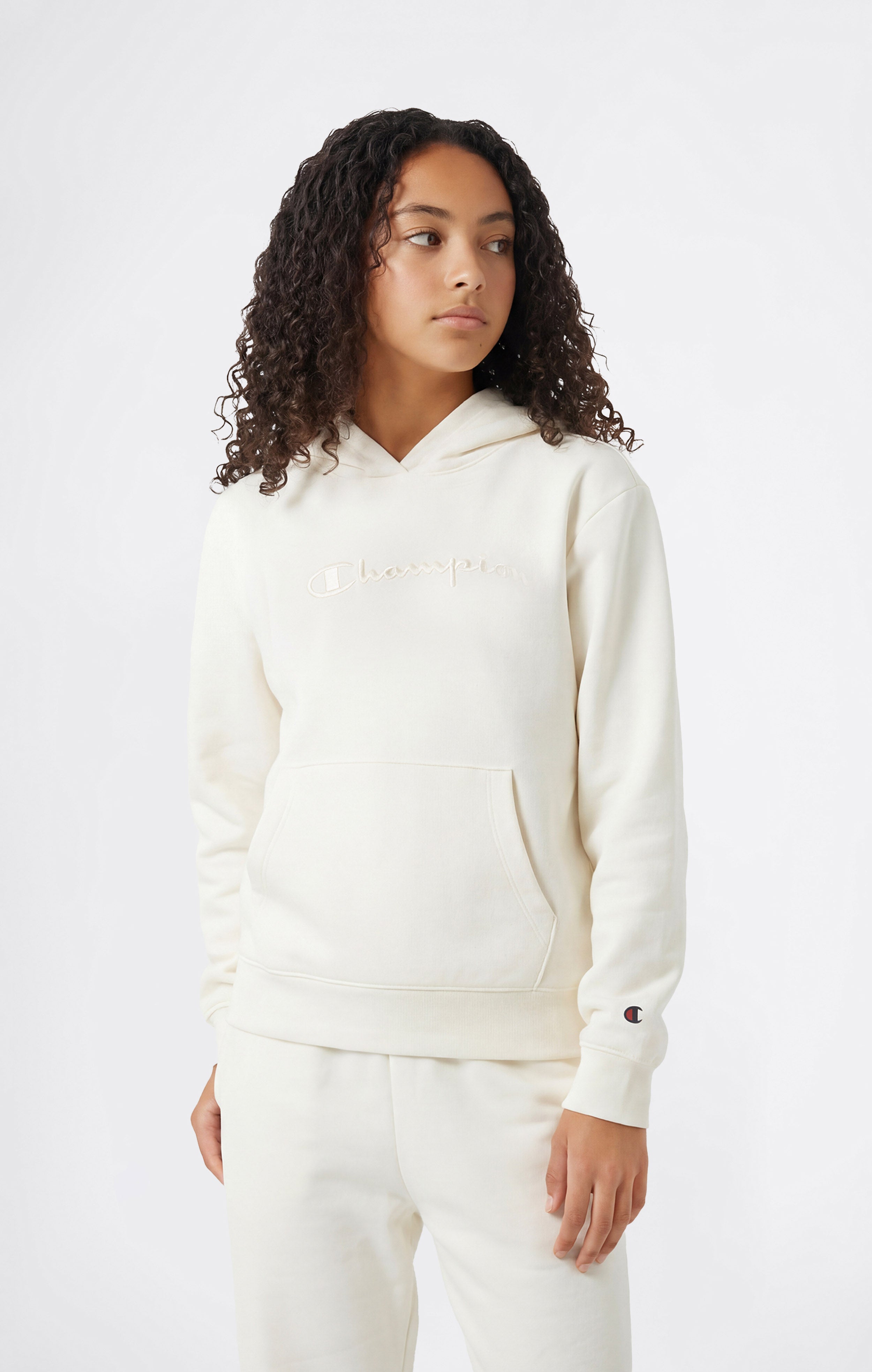 Girls’ Lightweight Hooded Sweatshirt with Tonal Embroidered Maxi Logo Icons
