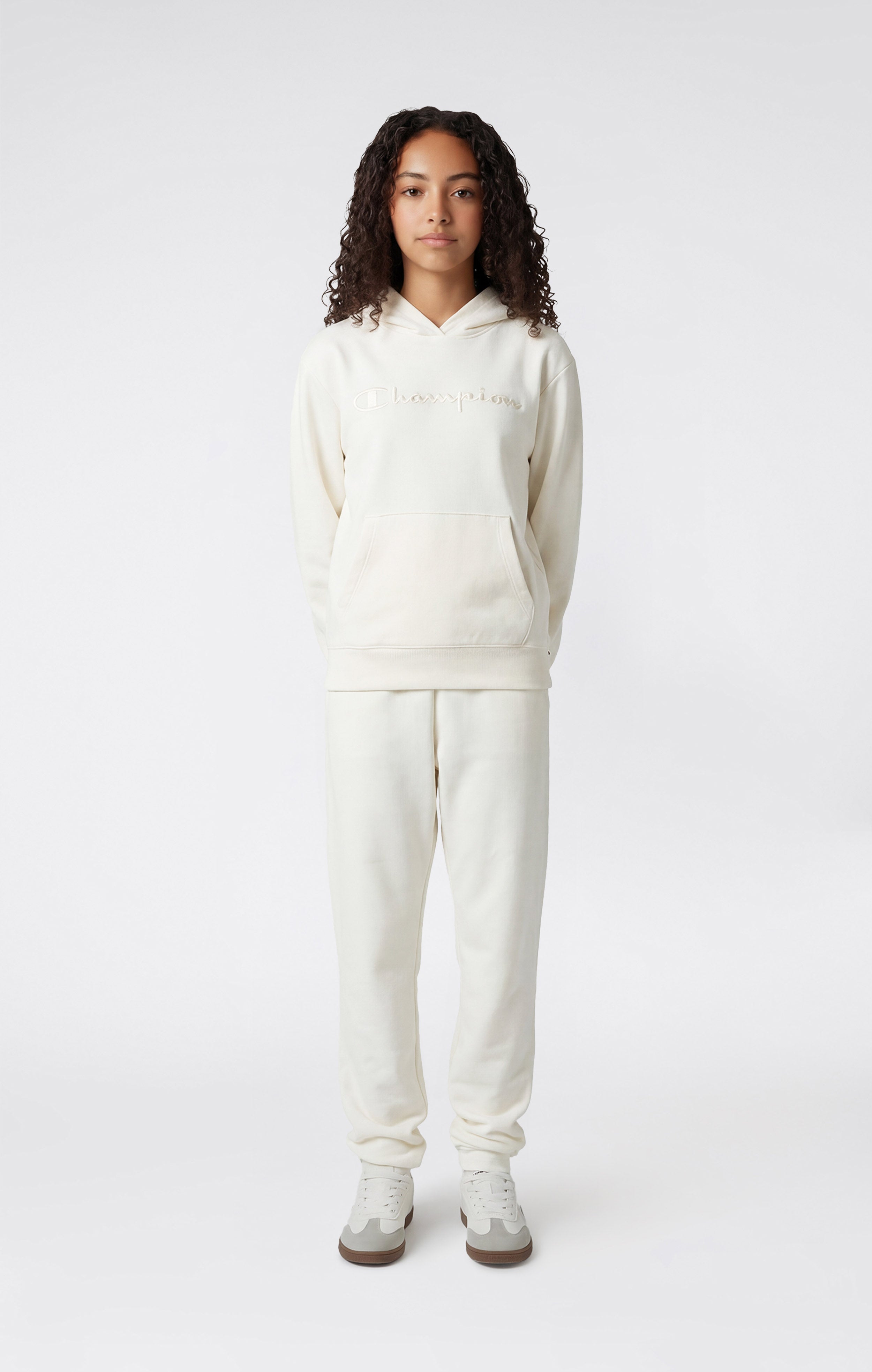 Girls’ Lightweight Hooded Sweatshirt with Tonal Embroidered Maxi Logo Icons