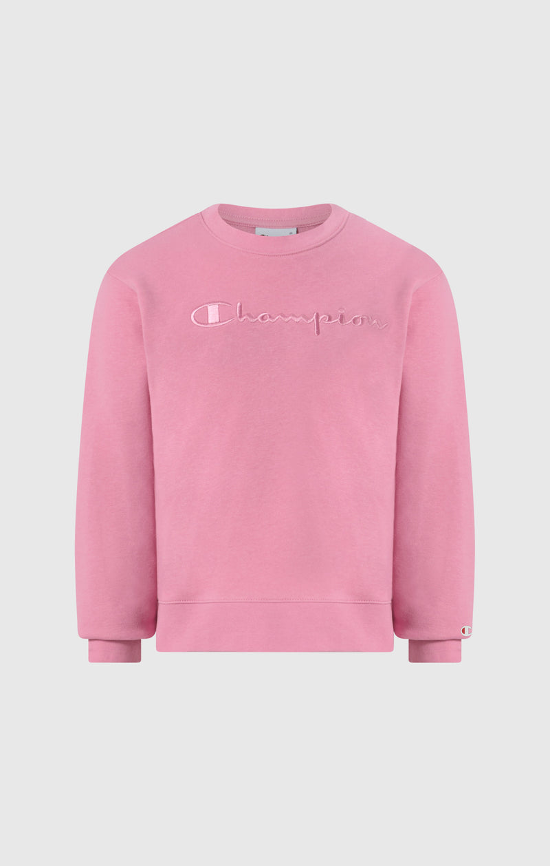 Girls’ Lightweight Crewneck Sweatshirt with Tonal Embroidered Maxi Logo Icons
