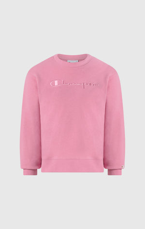 Girls’ Lightweight Crewneck Sweatshirt with Tonal Embroidered Maxi Logo Icons