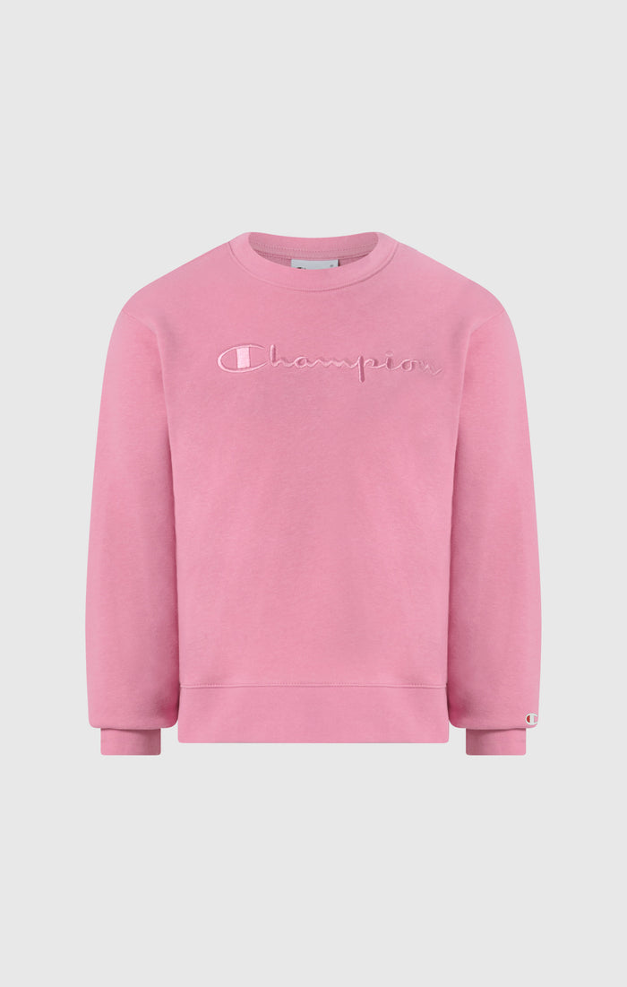 Girls’ Lightweight Crewneck Sweatshirt with Tonal Embroidered Maxi Logo Icons