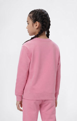 Girls’ Lightweight Crewneck Sweatshirt with Tonal Embroidered Maxi Logo Icons