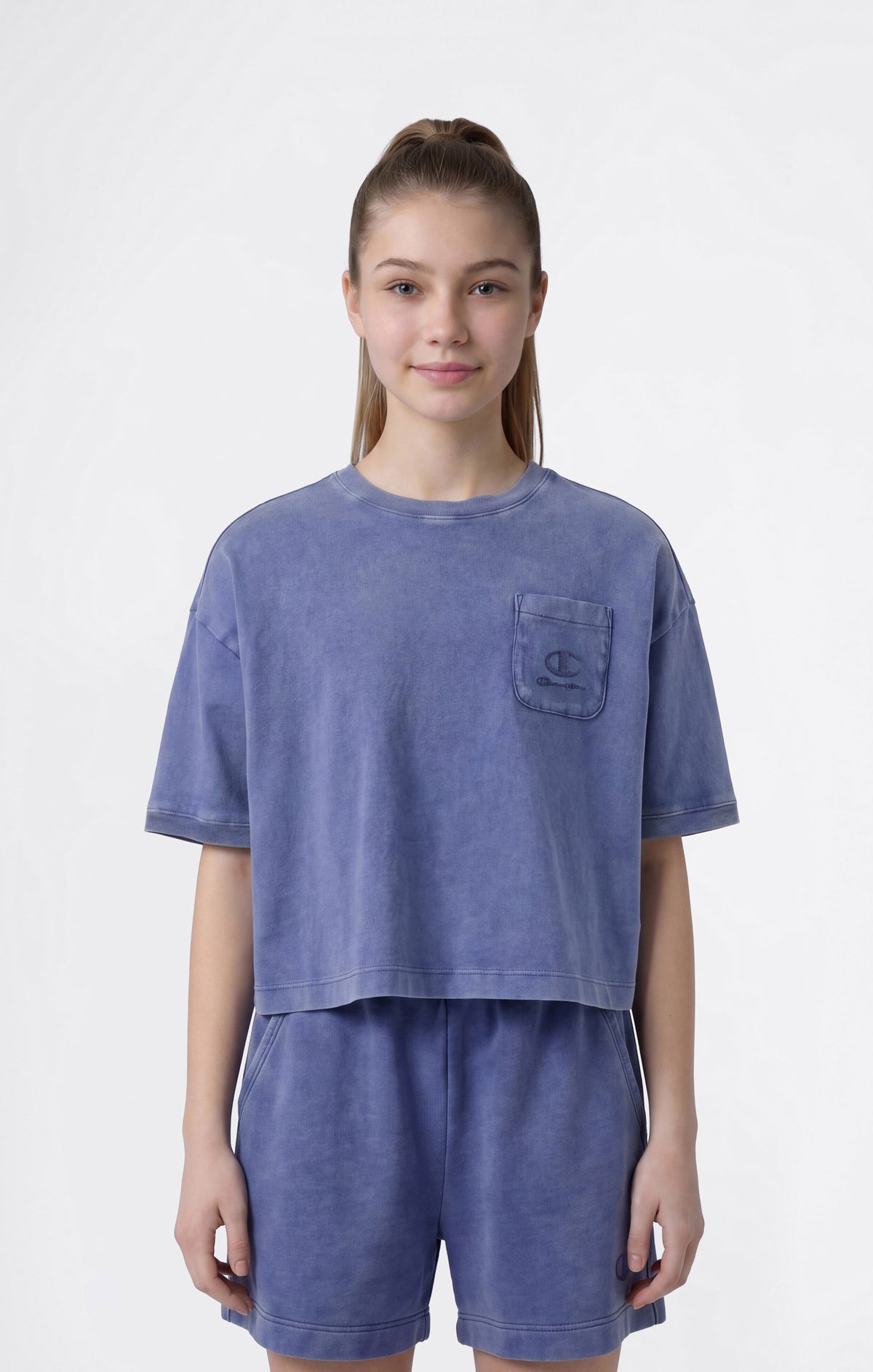 T-shirt Crop Effetto Slavato da Bambina Icons