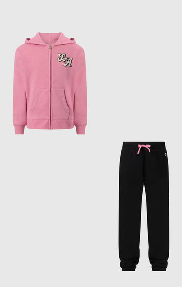 Tuta Completa con Felpa con Cappuccio Zip Intera e Pantaloni con Grafica da Bambina