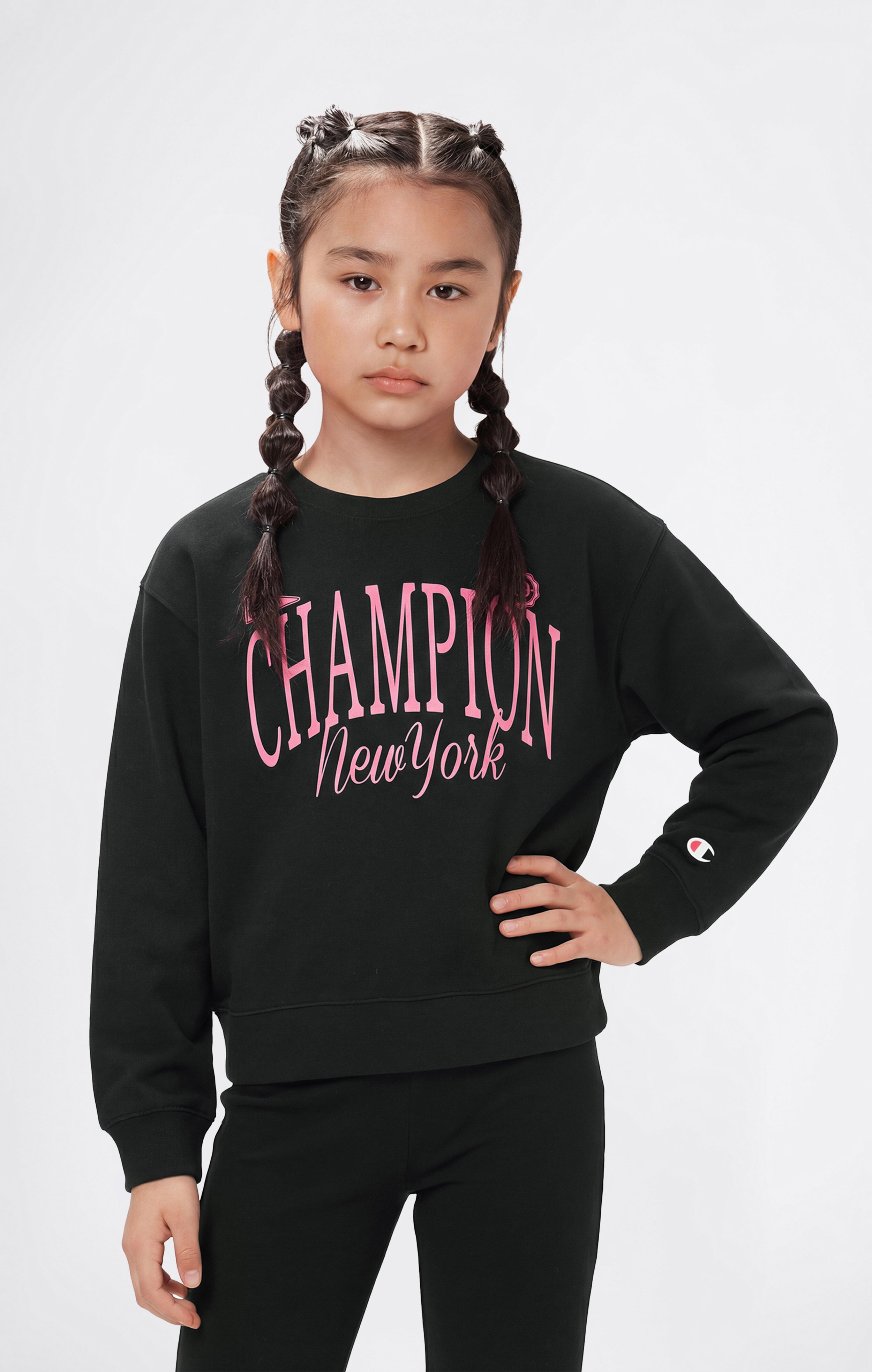 Girls’ Crewneck Sweatshirt and Pants Tracksuit with Graphic