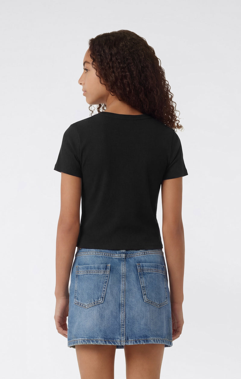 T-shirt Col Rond en Côtelé Stretch pour Fille Icons