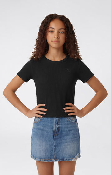 T-shirt Col Rond en Côtelé Stretch pour Fille Icons