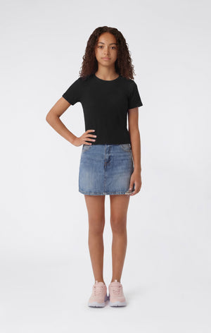 T-shirt Col Rond en Côtelé Stretch pour Fille Icons