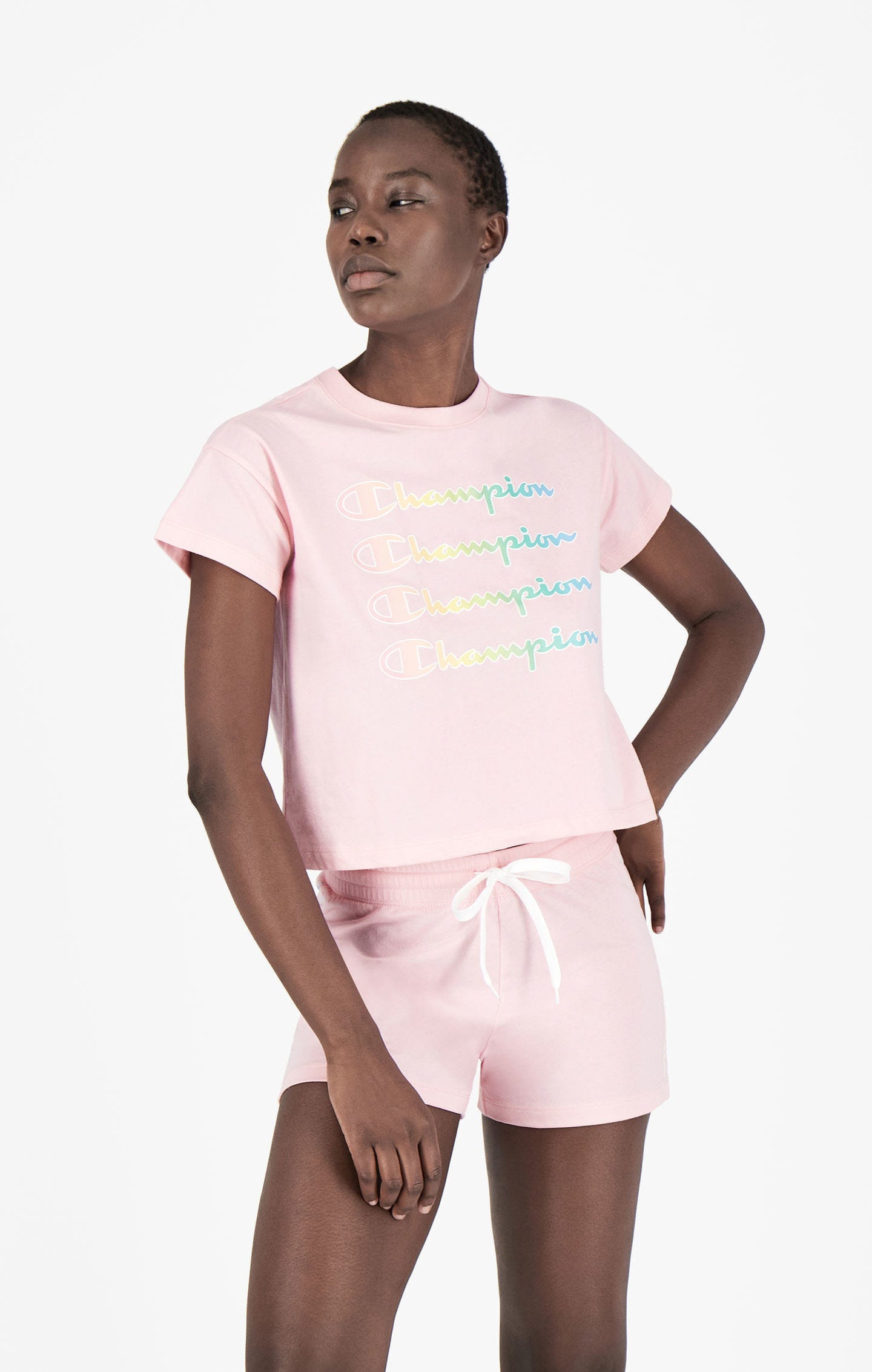 Rainbow Script Logo Print Cropped T-Shirt