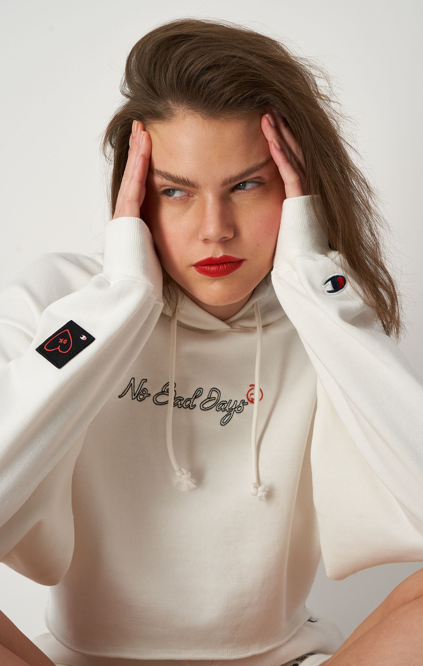 Embroidered Cropped Cotton Blend Hoodie