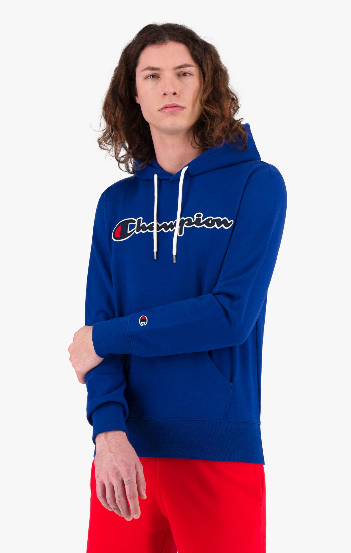 Sweatshirt à capuche en coton bouclé à logo Champion en satin