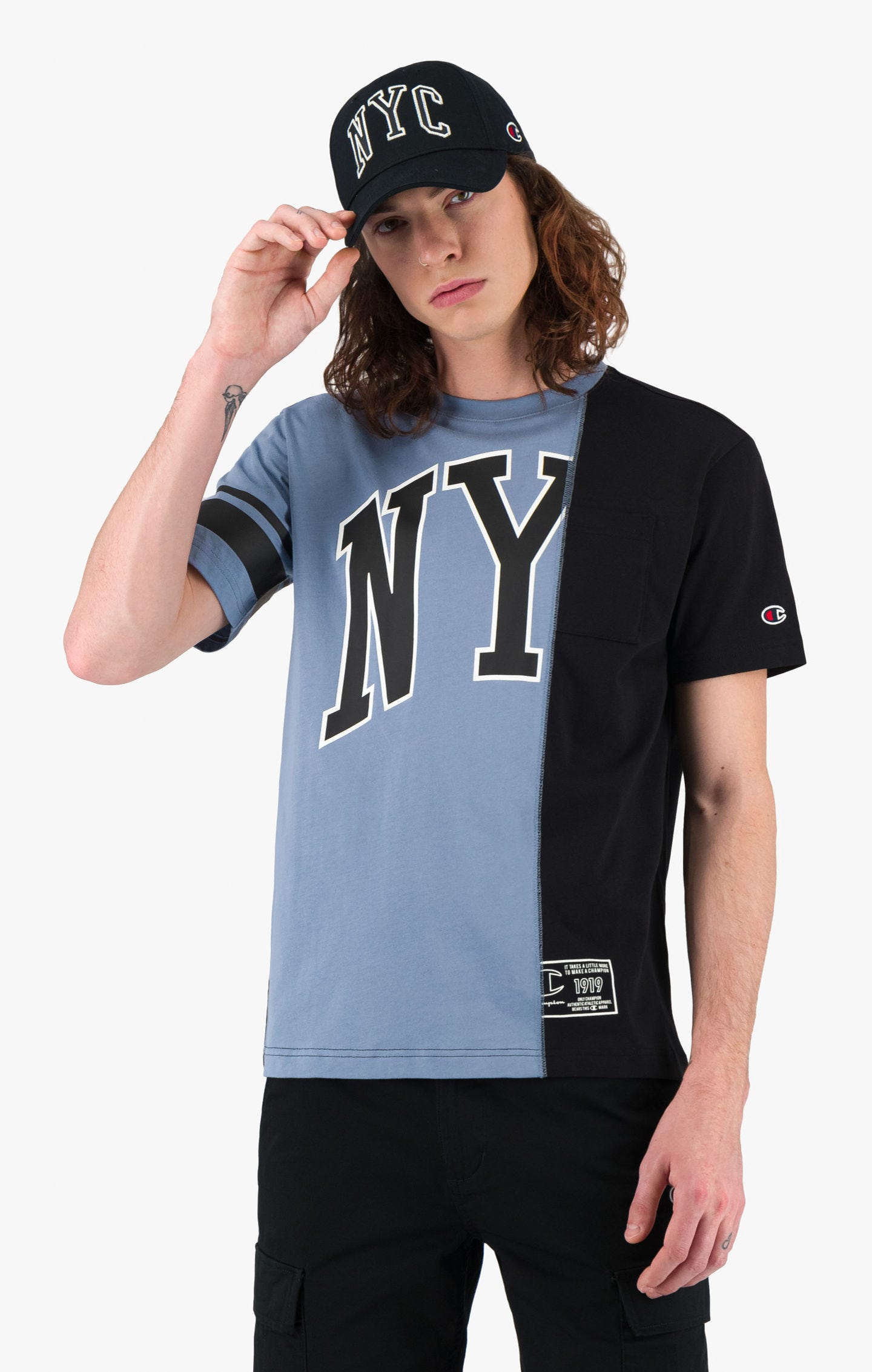 NY Spliced Pocket Crew Neck T-Shirt