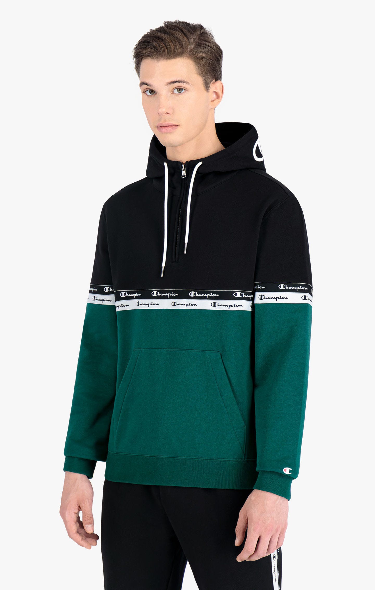 Sweatshirt à capuche colour-block à doubles bandes logo