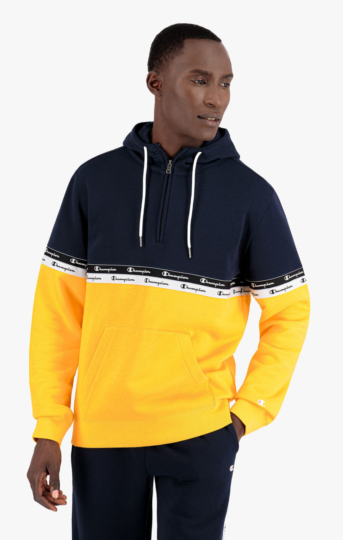 Sweatshirt à capuche colour-block à doubles bandes logo