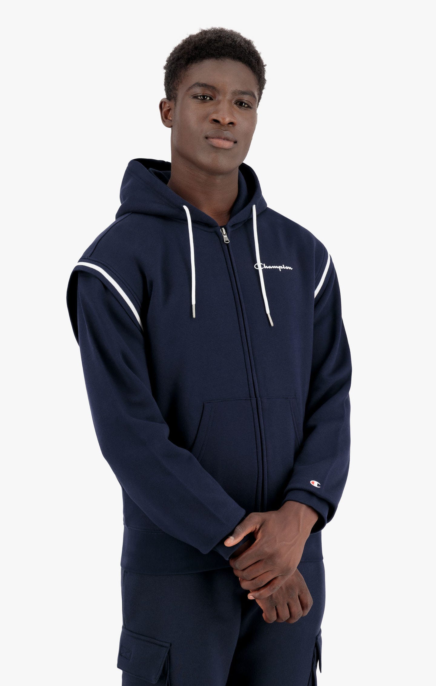 Sweatshirt à capuche zippé double épaisseur à bords contrastés