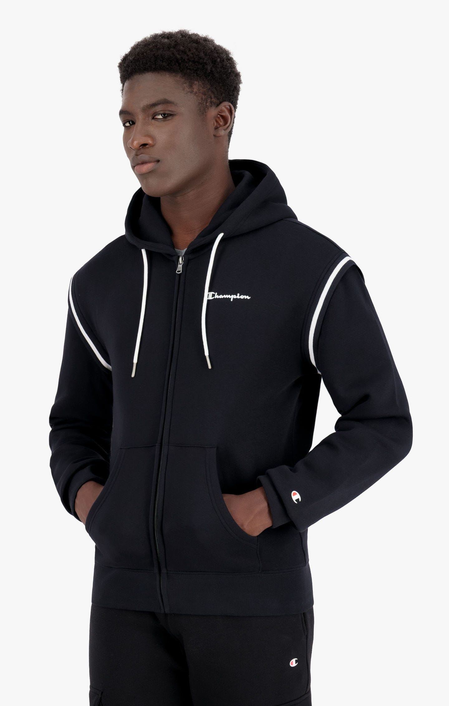 Sweatshirt à capuche zippé double épaisseur à bords contrastés