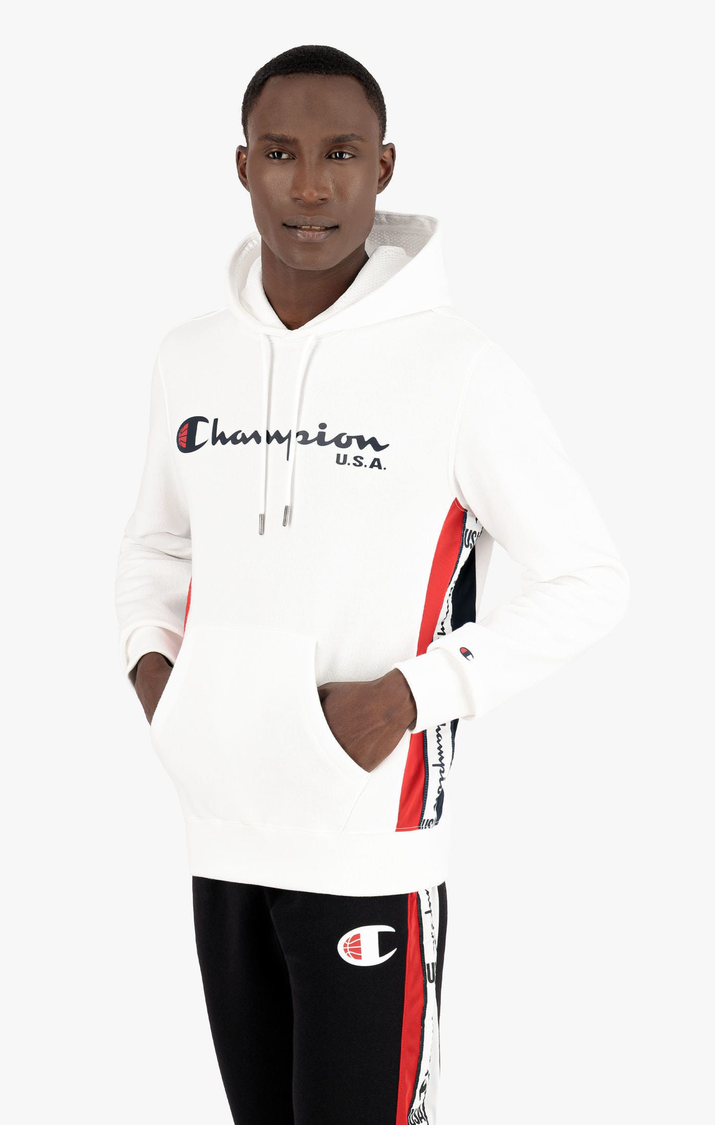 Sweatshirt à capuche et bandes logo Champion USA