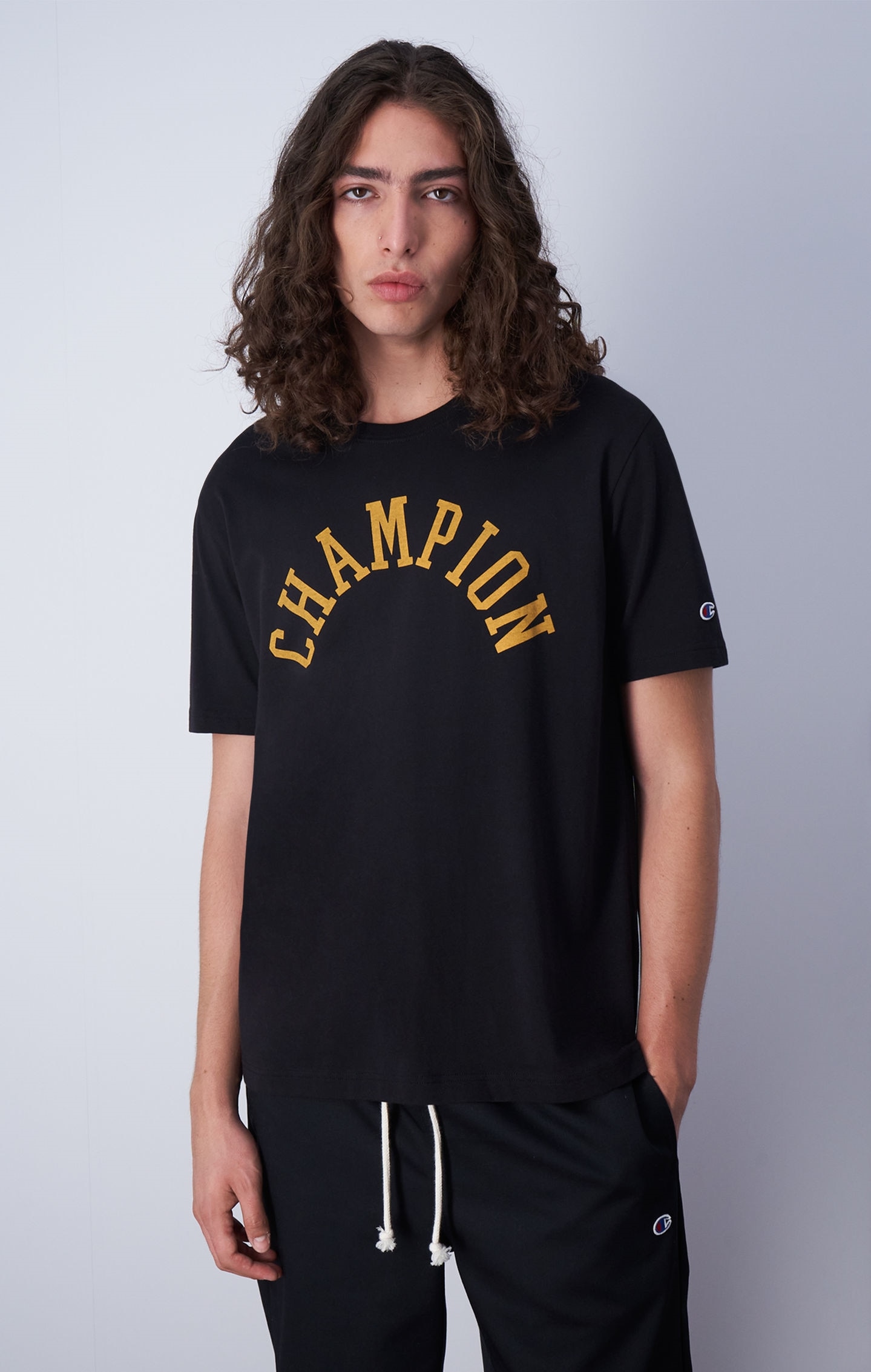 Champion Noir T-shirt à logo lettrage vintage