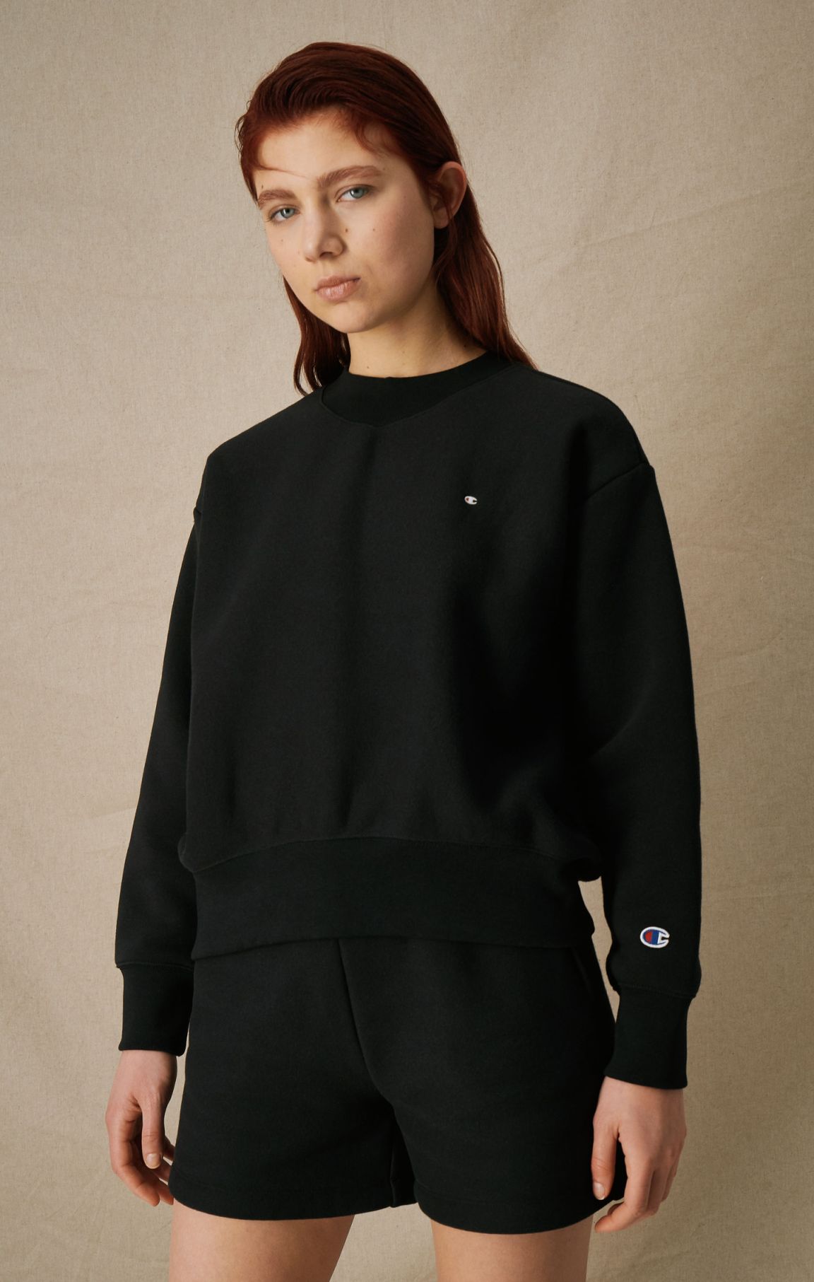 Black Minimal Boxy Reverse Weave Sweatshirt