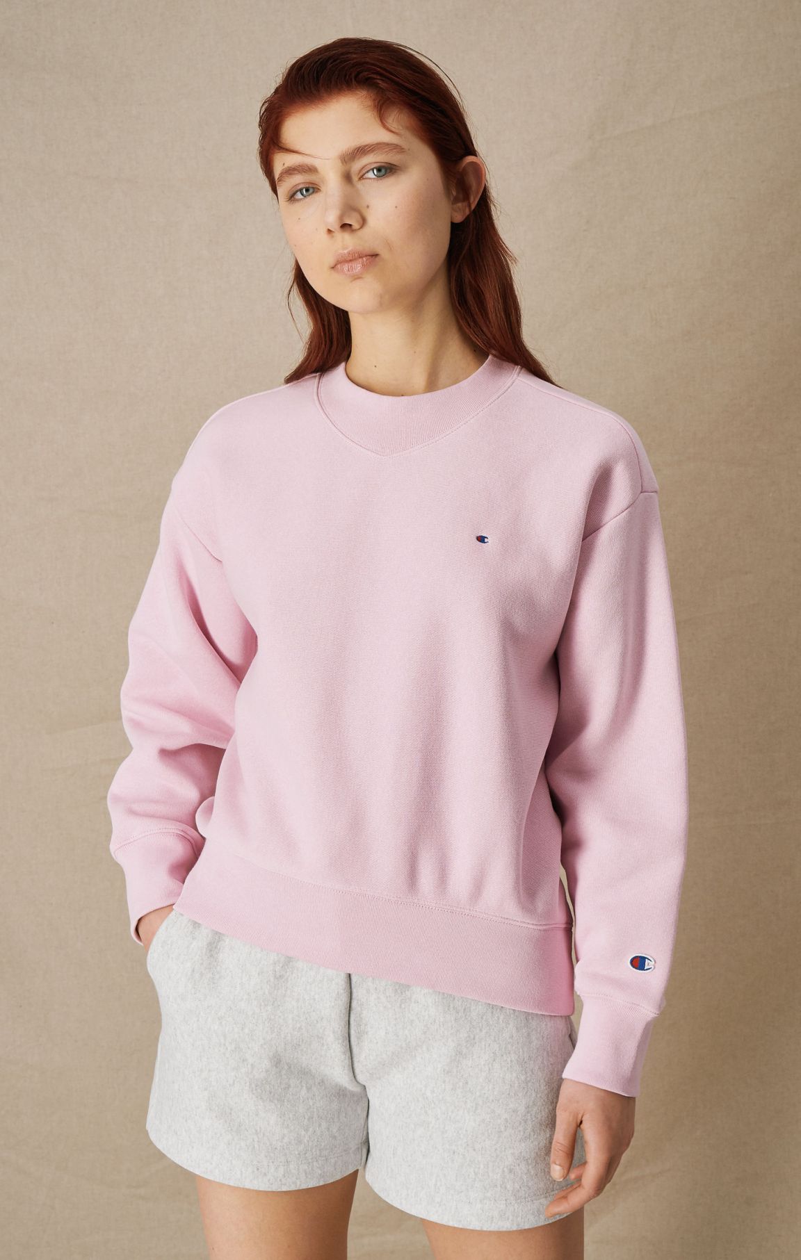 Pink Minimal Boxy Reverse Weave Sweatshirt