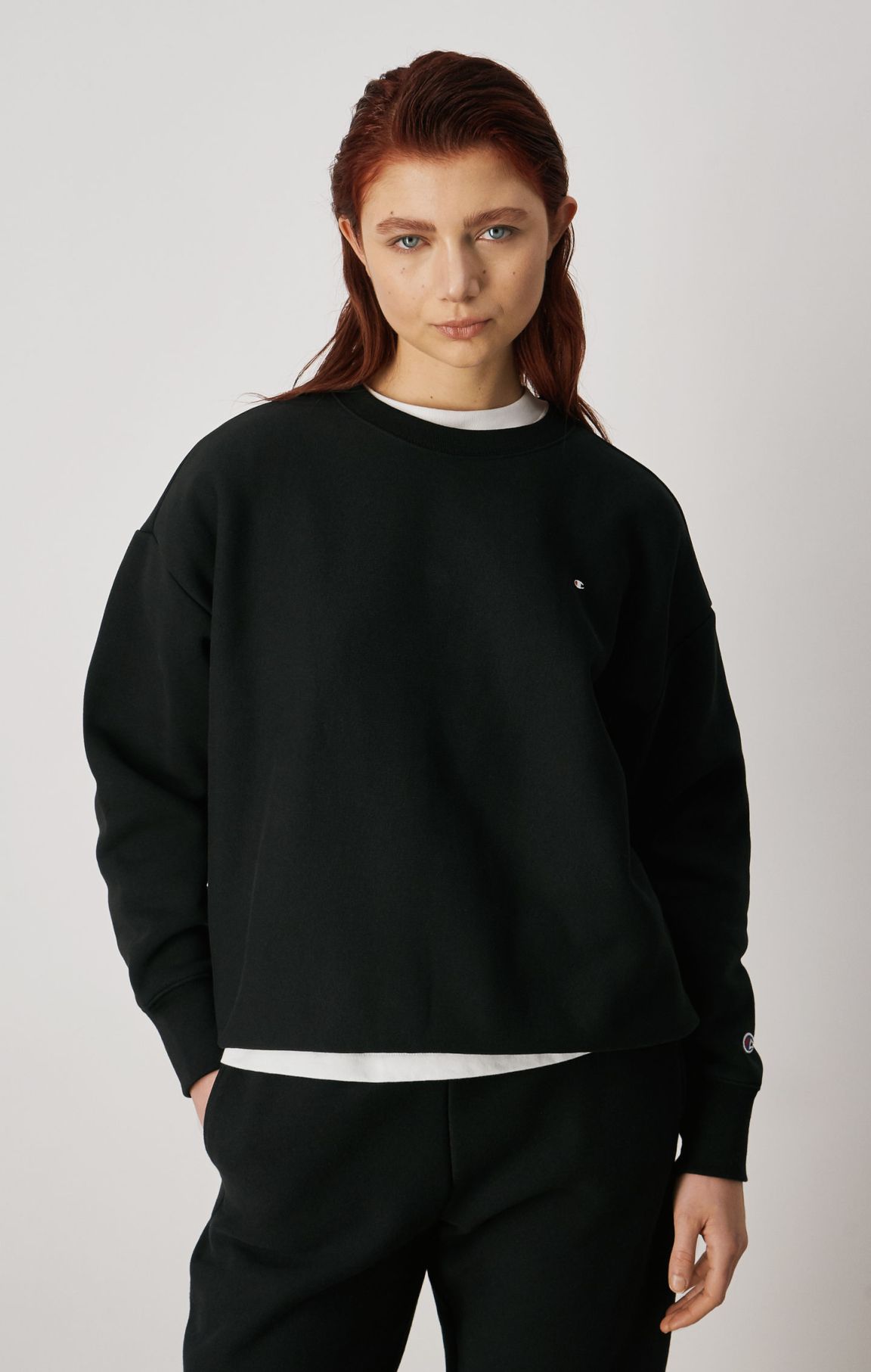 Black Minimal Oversized Reverse Weave Sweatshirt
