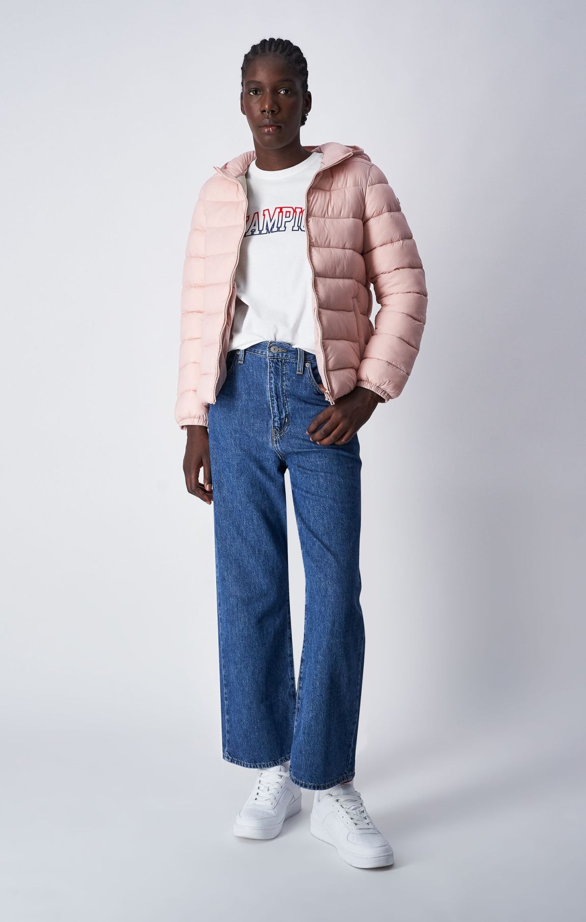 Rosa Wattierte Jacke aus Nylon mit C-Logo