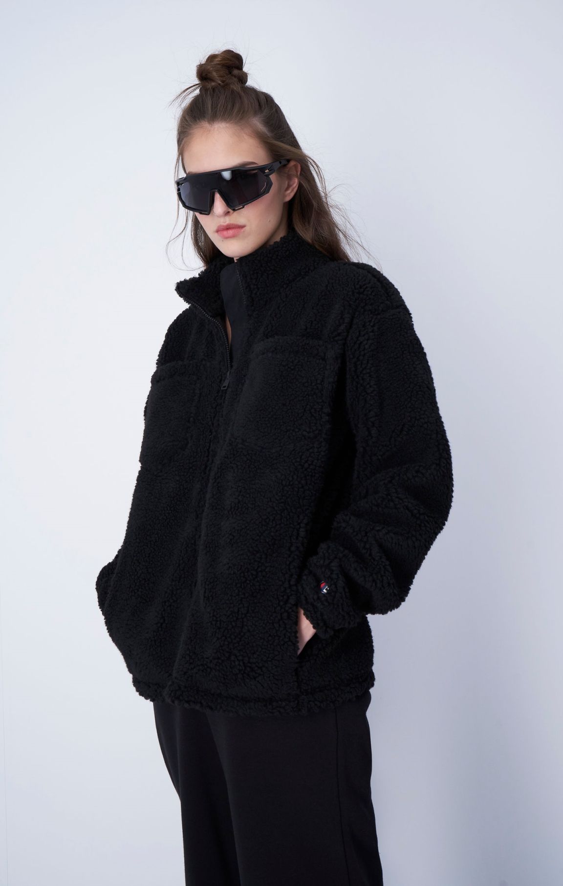 Schwarz Sweatshirt aus Polarfleece mit durchgehendem Reißverschluss