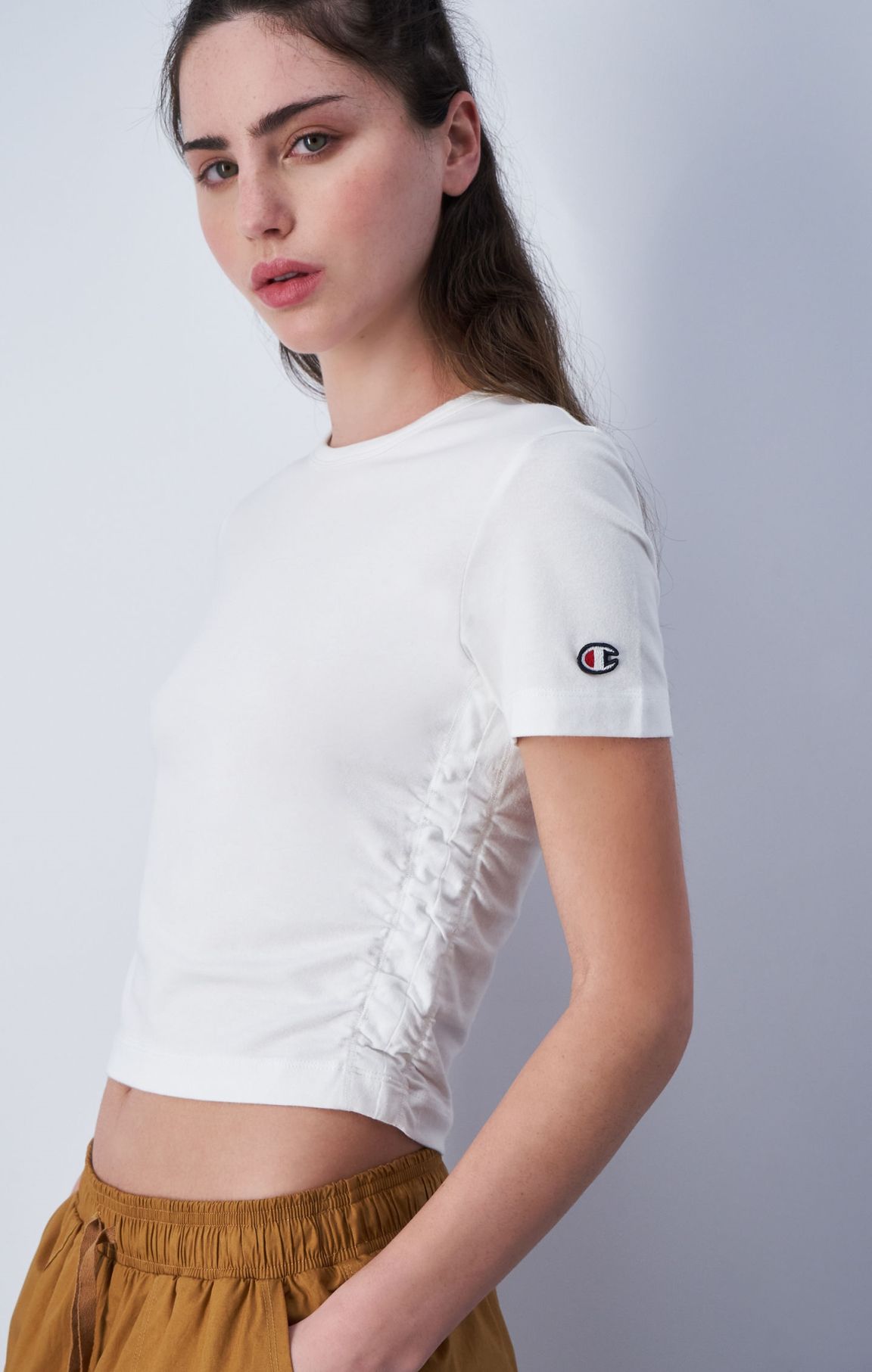 Camiseta corta de algodón con logotipo de la marca bordado