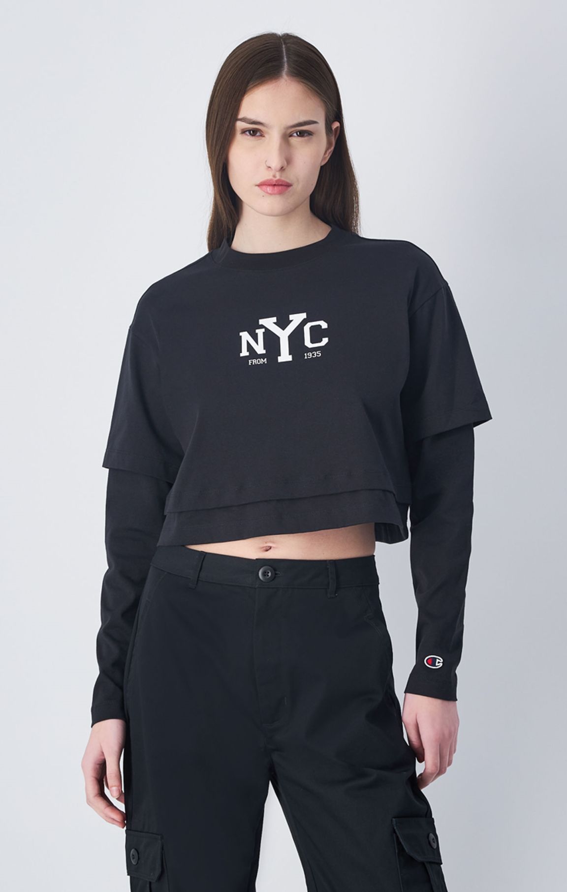 T-Shirt Crop NYC a Maniche Lunghe