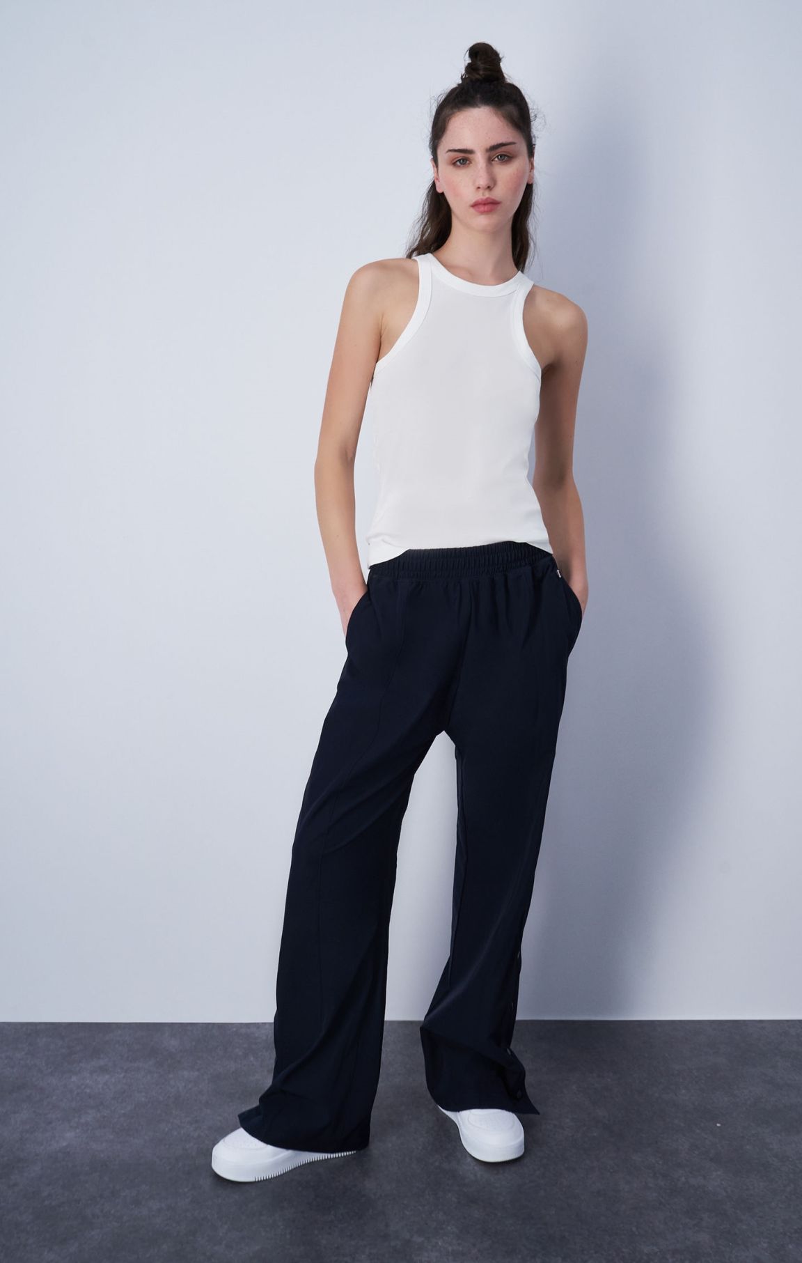 Button Stretch Polyester Pants
