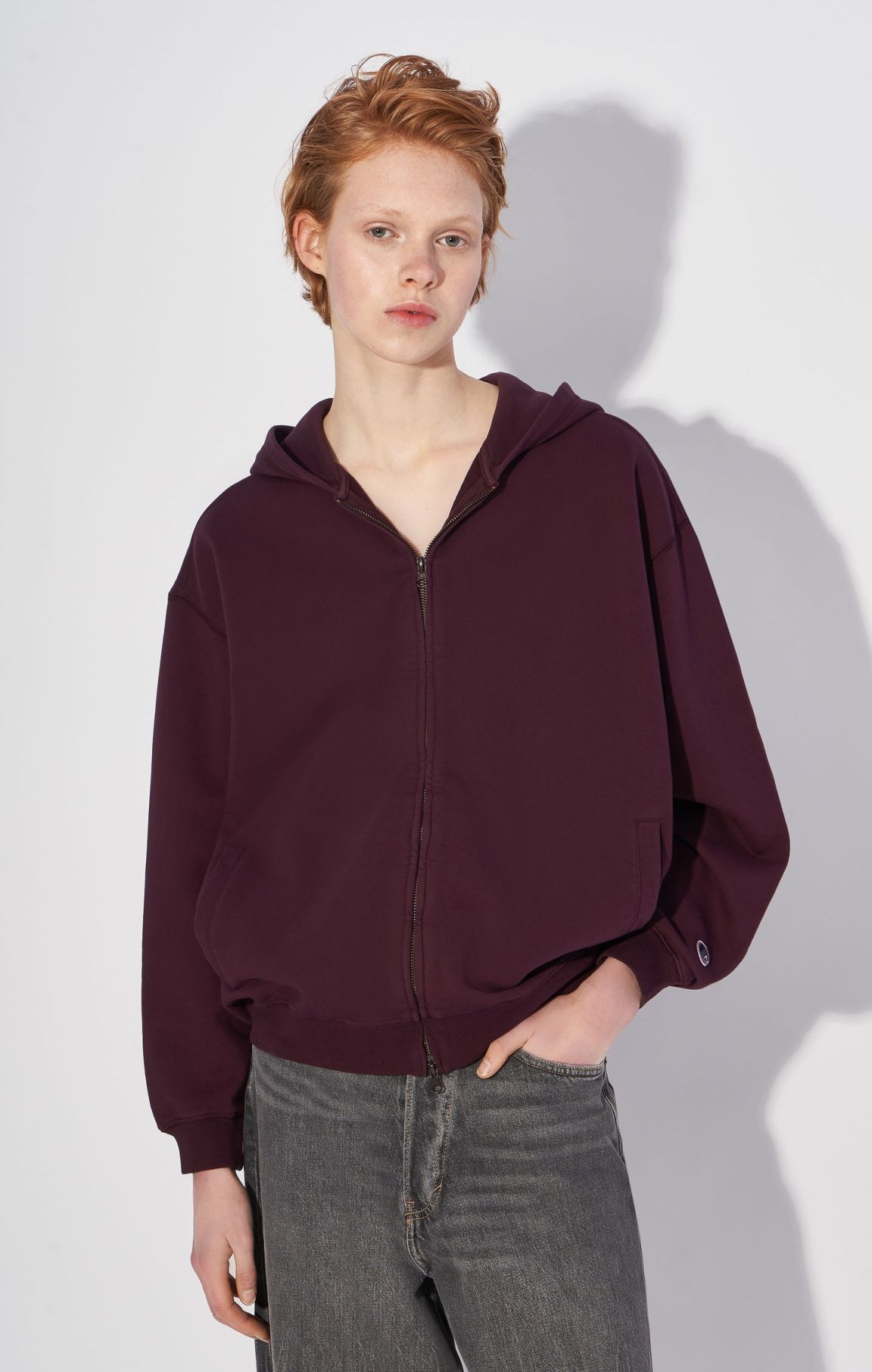 Sweatshirt à capuche zippé délavé en coton