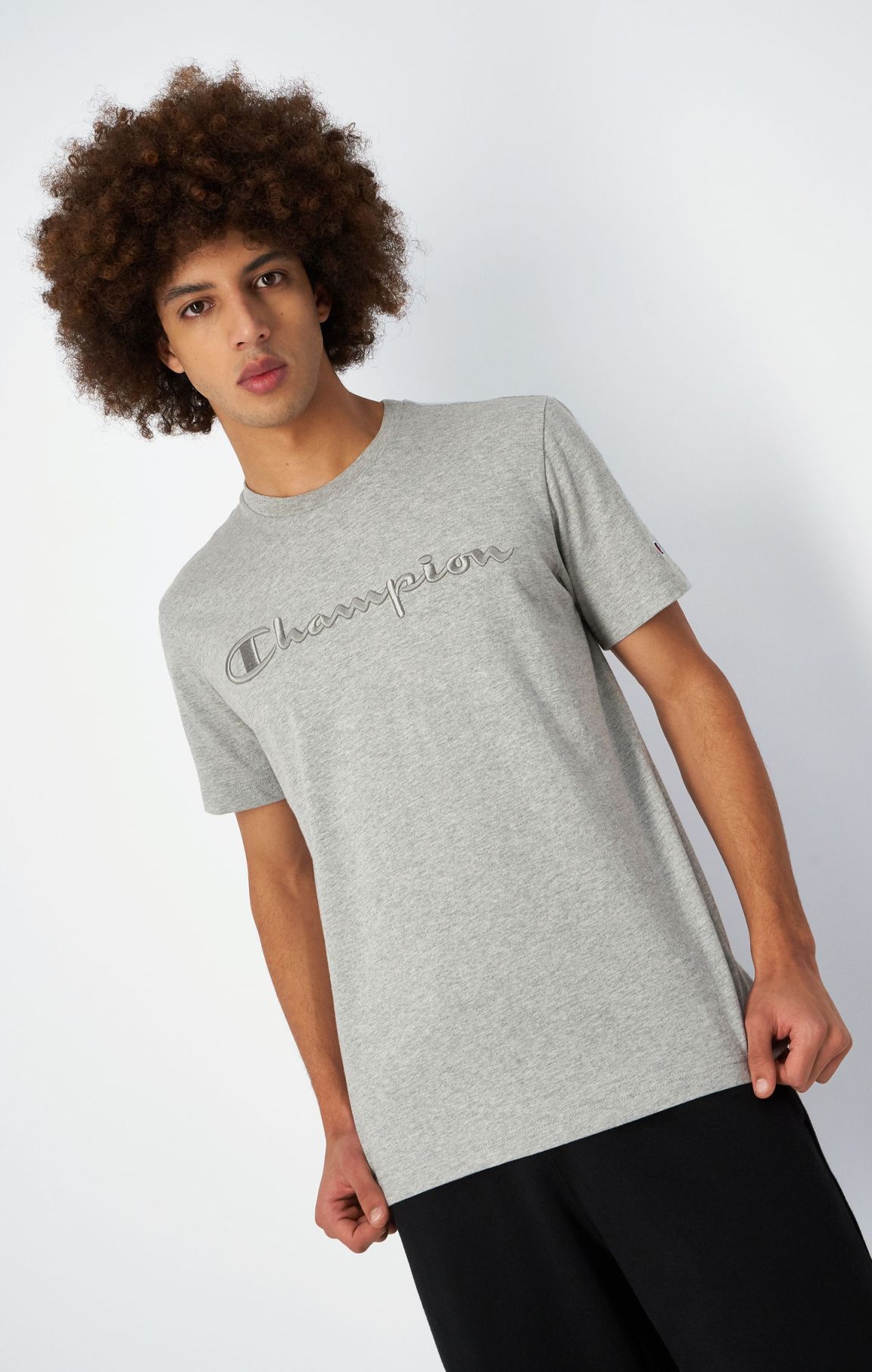 Light Grey Embroidered Script Logo Cotton T-Shirt