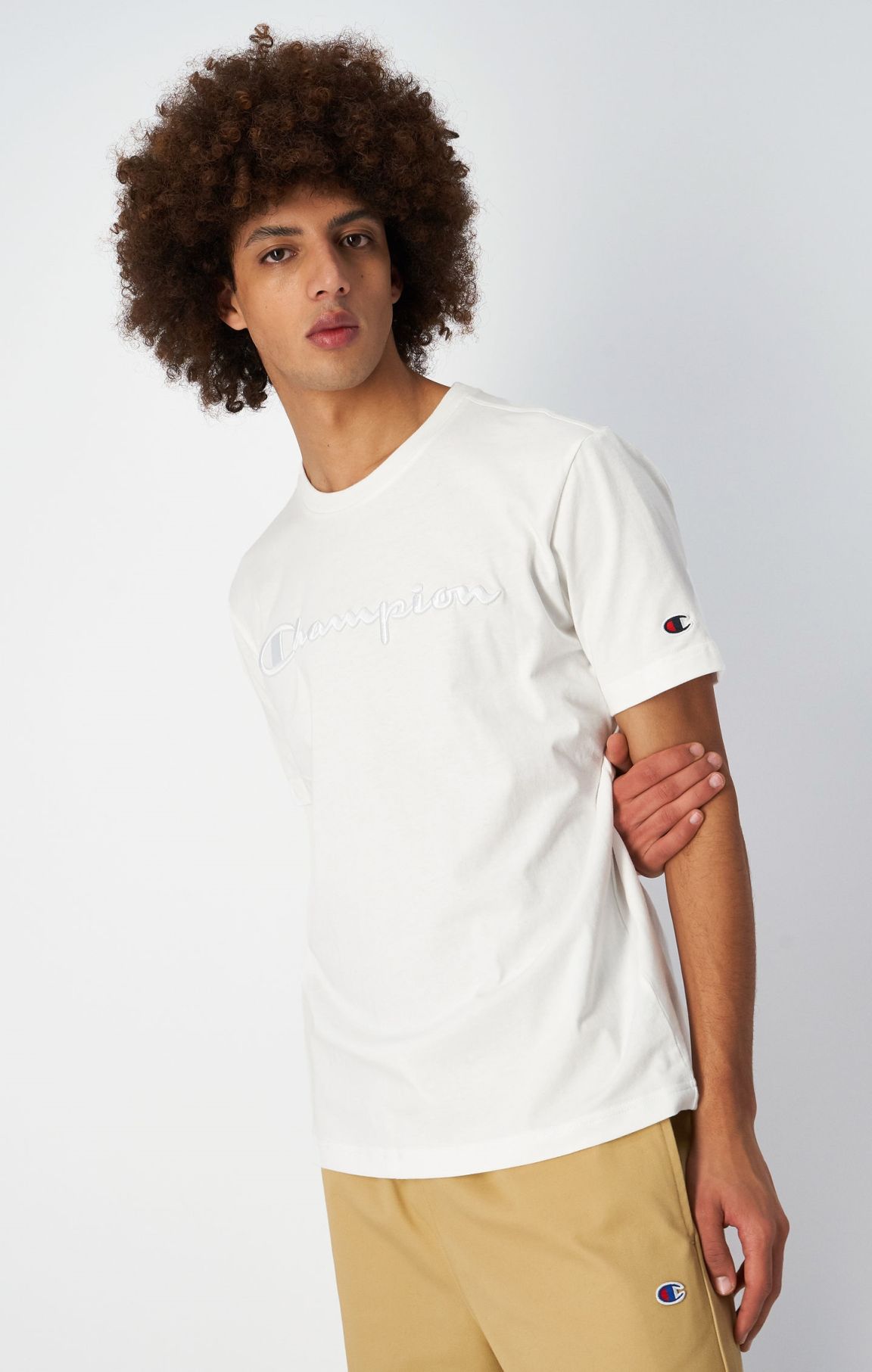 White Baumwoll-T-Shirt mit gesticktem Logo-Schriftzug