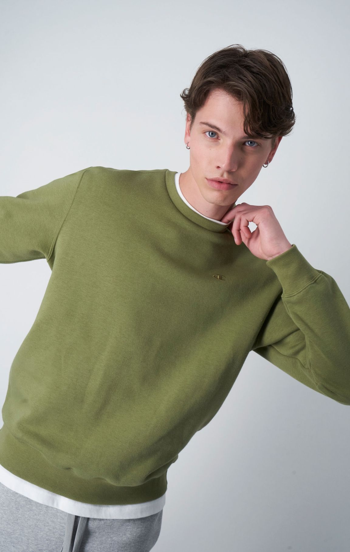 Olive Green Tonal Embroidery Fleece Sweatshirt