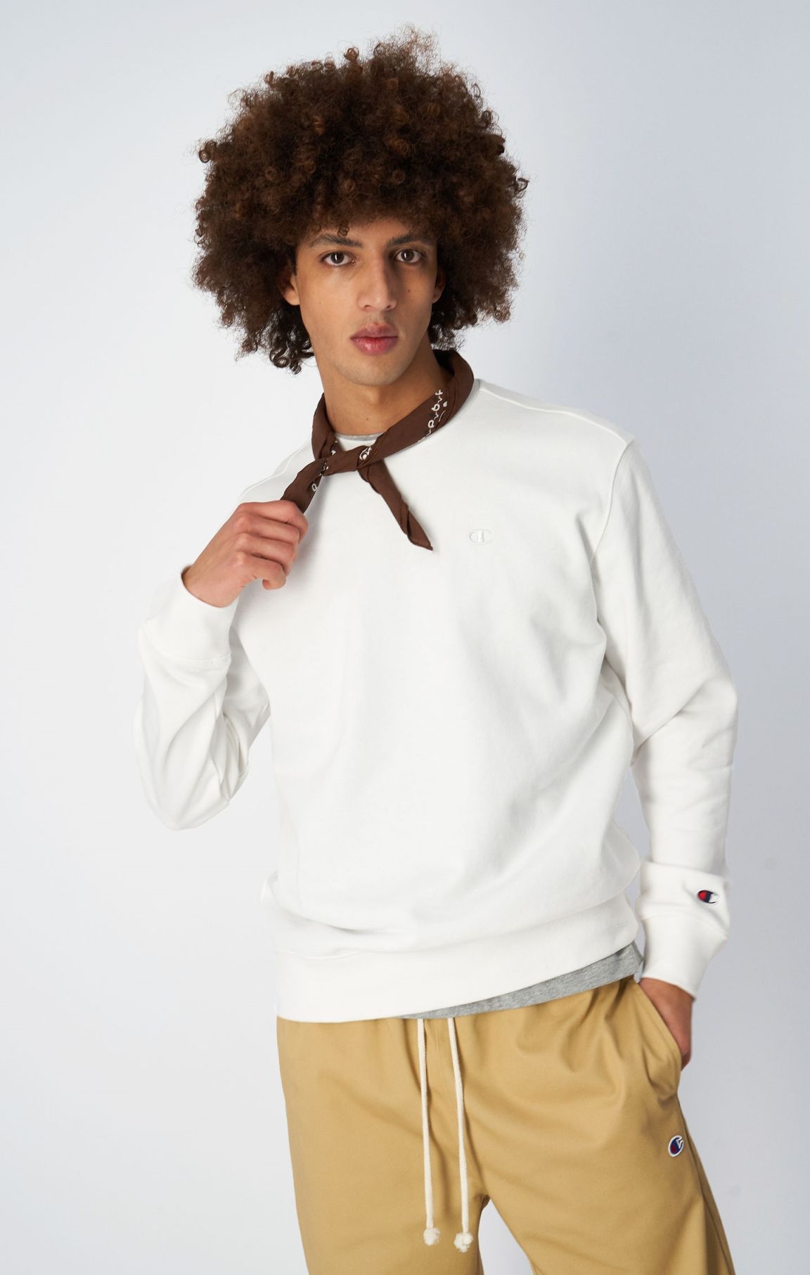 Weiß Fleece-Sweatshirt mit Ton-in-Ton-Stickerei