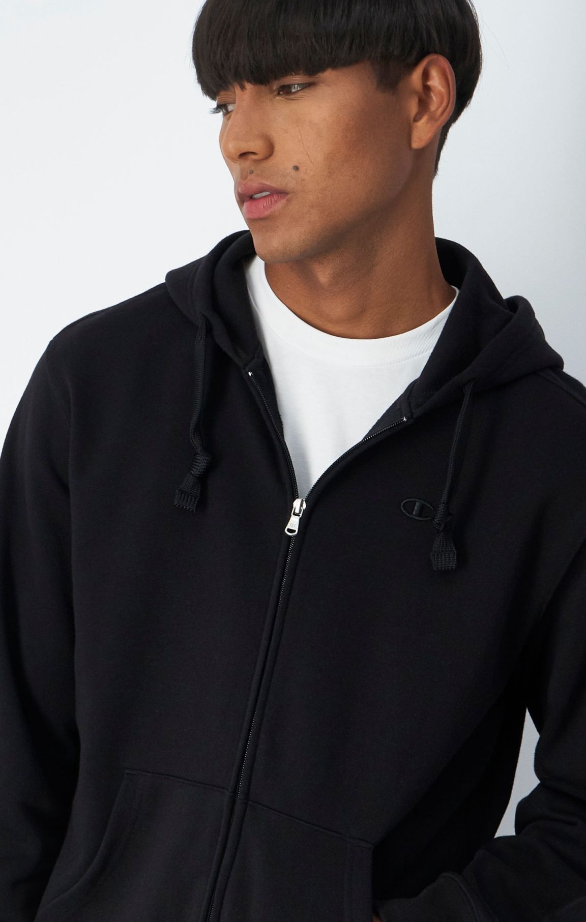 Schwarz Fleece-Kapuzenpullover mit durchgehendem Reißverschluss und C-Logo