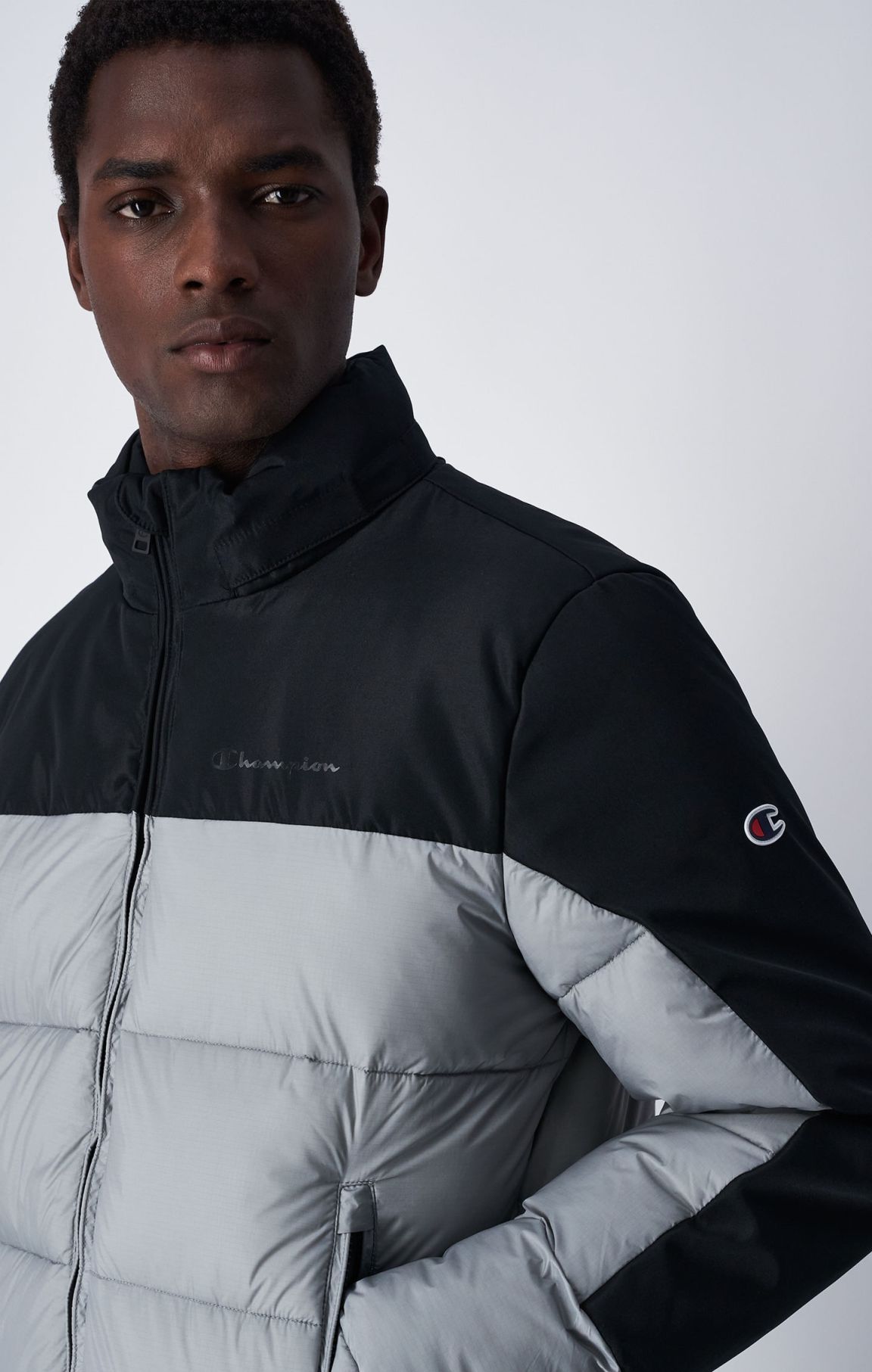 Light Grey C Logo Full-Zip Padded Jacket