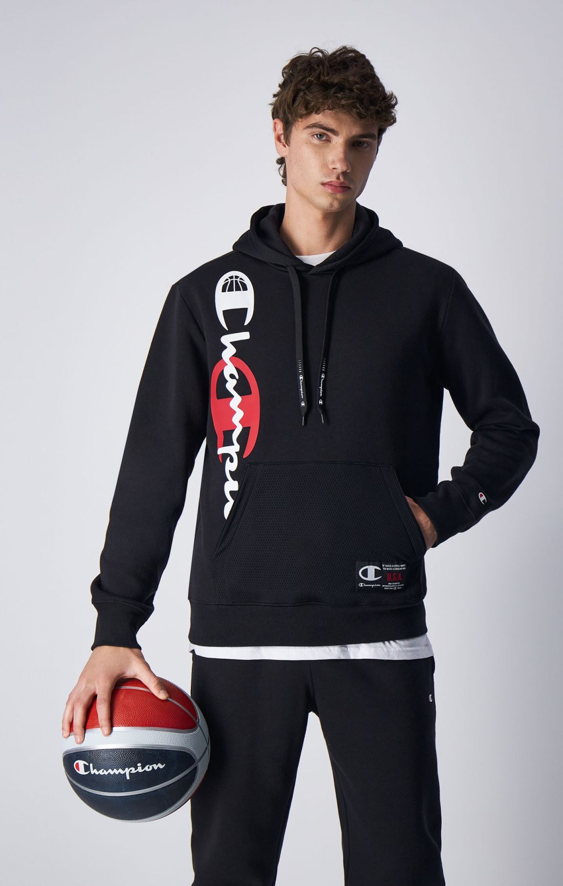Noir Sweatshirt à capuche et motif basket