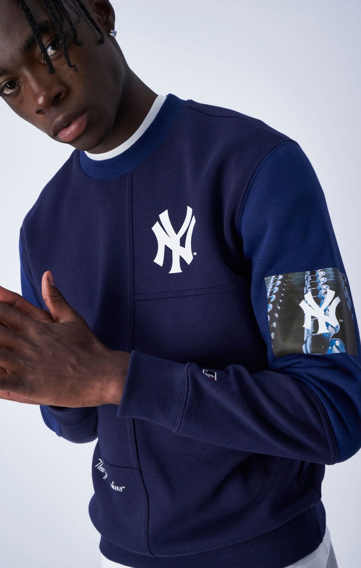 Dark Blue MLB Patchwork Fleece Sweatshirt