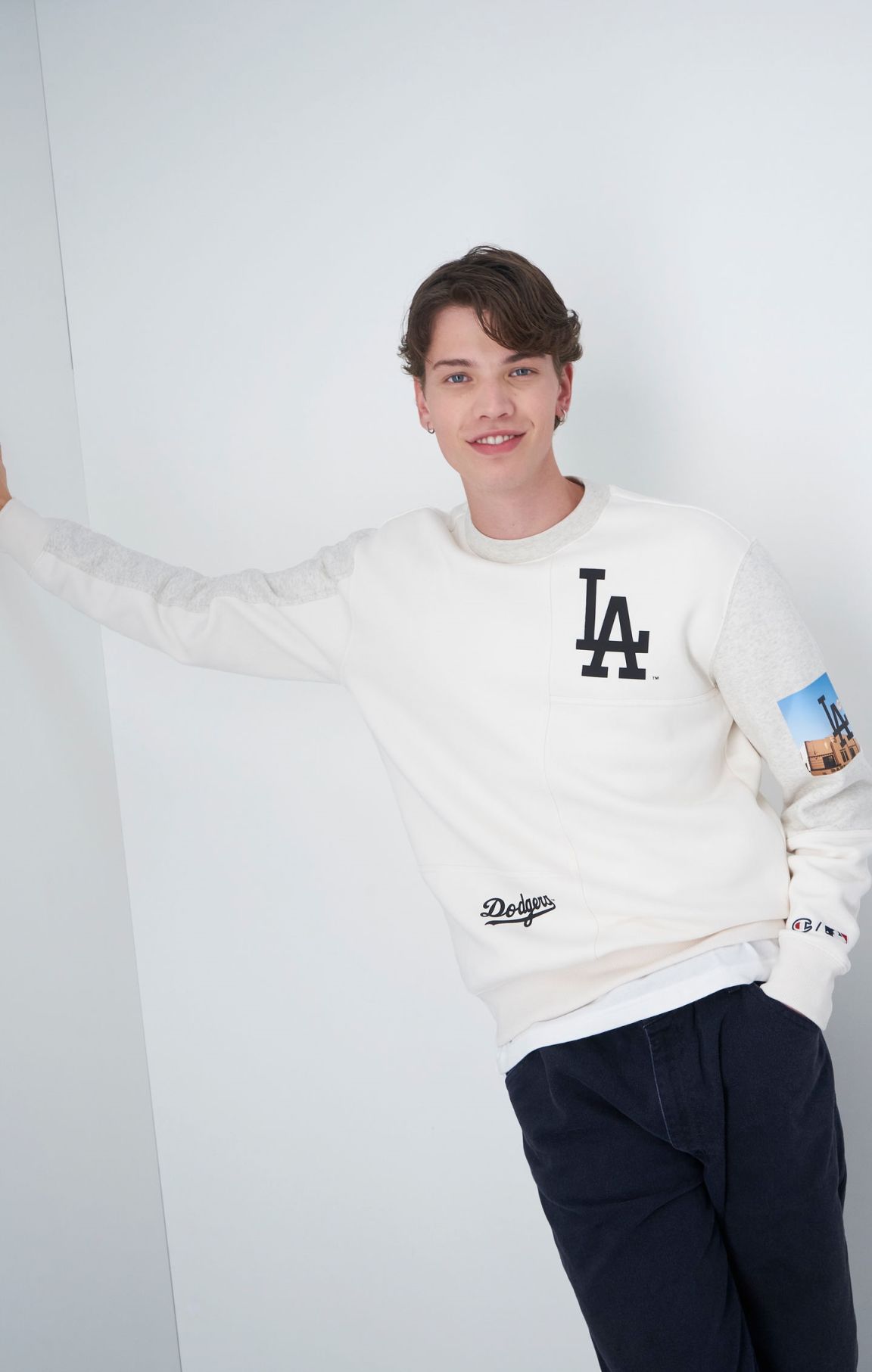 Wollweiß MLB Patchwork-Sweatshirt aus Fleece