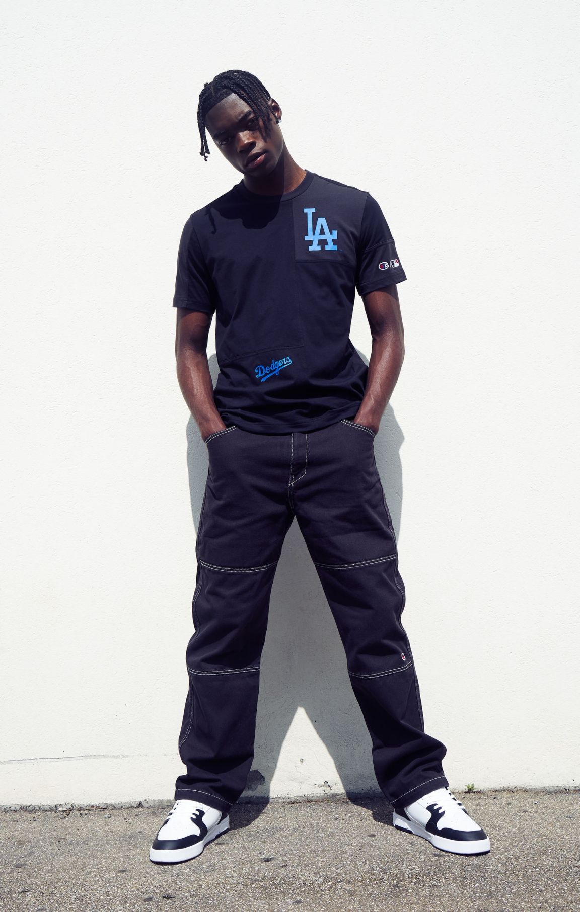Black MLB Patchwork-T-Shirt aus Baumwolle