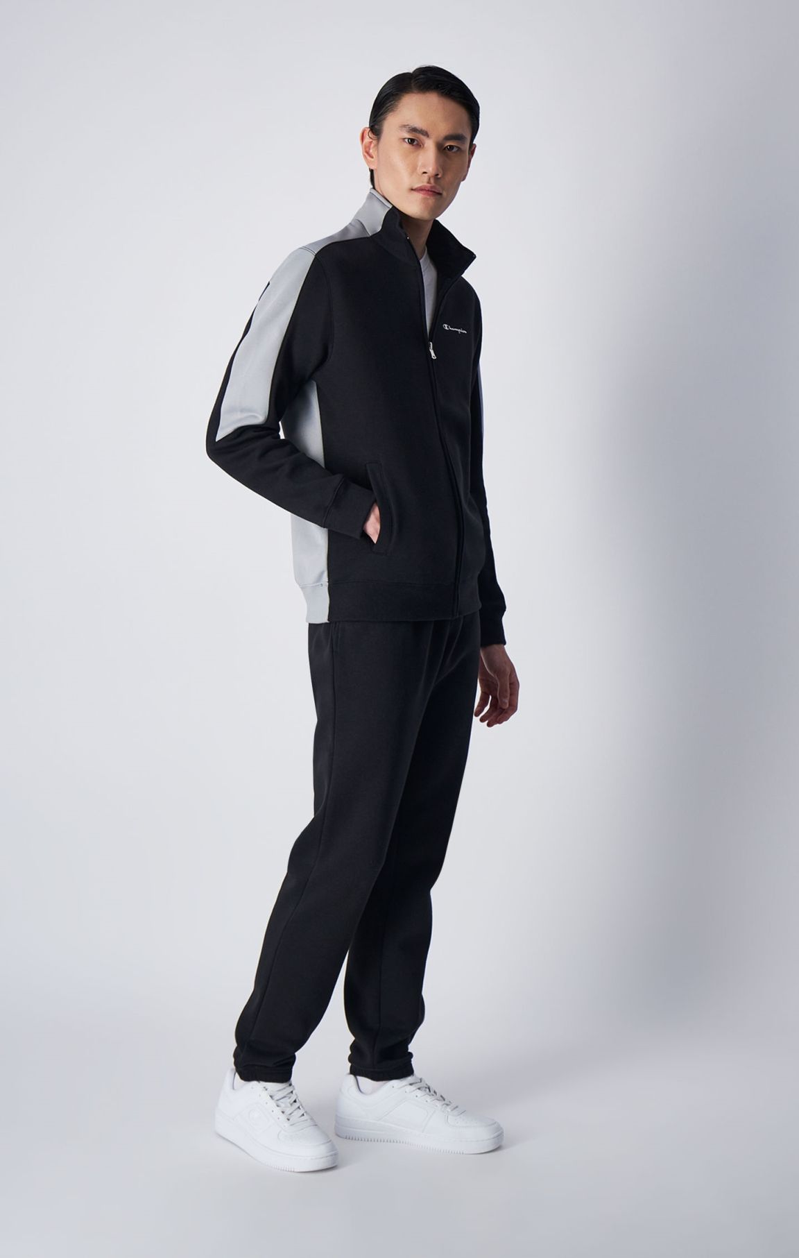 Schwarz Fleece-Sweatanzug mit Logo-Schriftzug und durchgehendem Reißverschluss